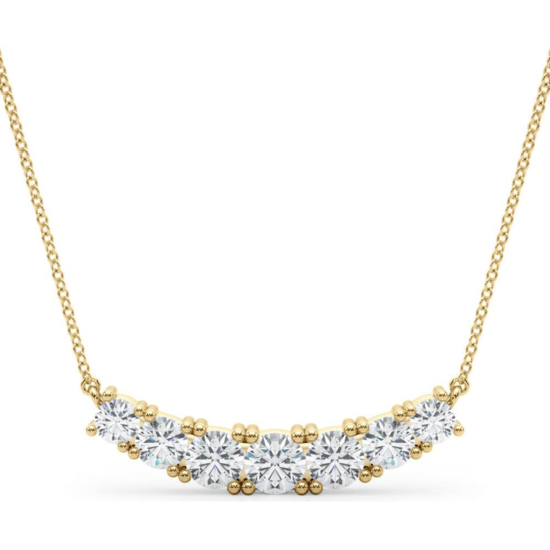 14k Gold Lab Grown Diamond Curved Necklace Pendant for Women | 7 Stone Bar Diamond Necklace (E-F Color, VS1-VS2 Clarity) with attached 20 inch Chain