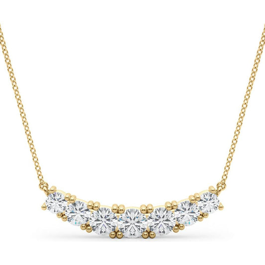 14k Gold Lab Grown Diamond Curved Necklace Pendant for Women | 7 Stone Bar Diamond Necklace (E-F Color, VS1-VS2 Clarity) with attached 20 inch Chain