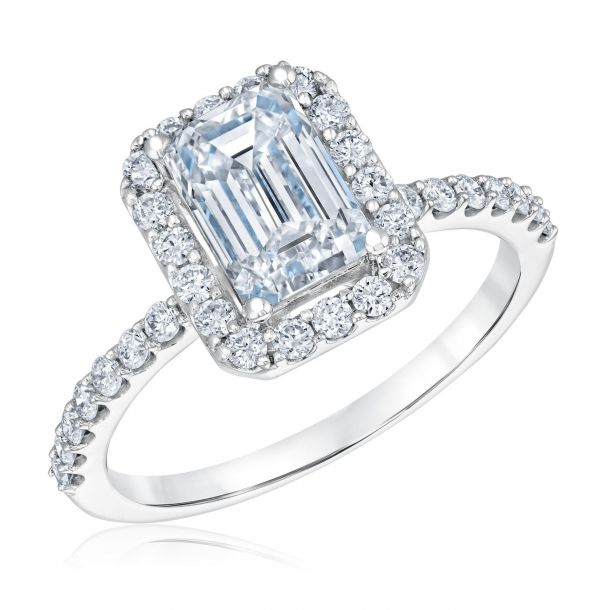 2ct Emerald Lab Grown Diamond White Gold Engagement Ring