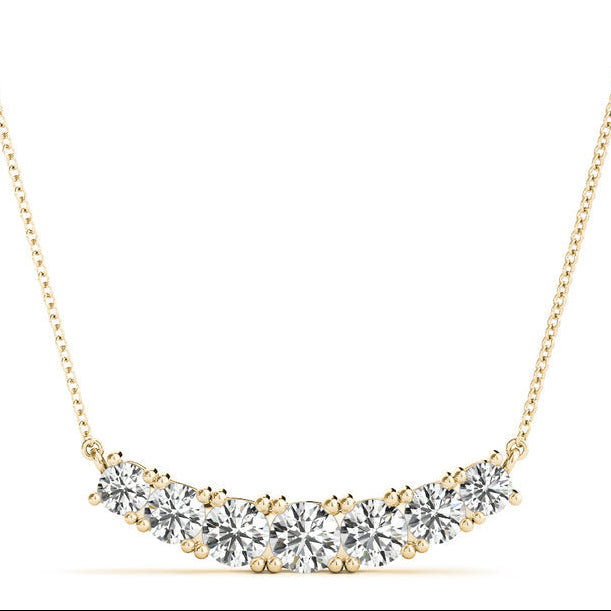 14k Gold Lab Grown Diamond Curved Necklace Pendant for Women | 7 Stone Bar Diamond Necklace (E-F Color, VS1-VS2 Clarity) with attached 20 inch Chain